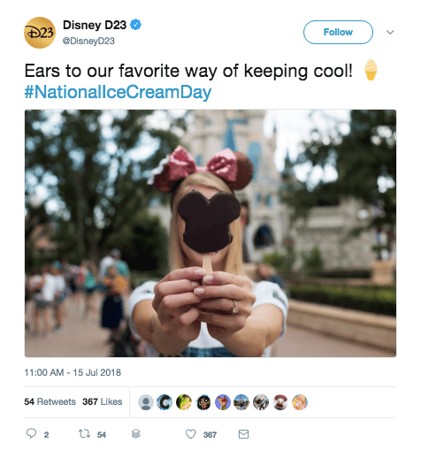 бесплатная реклама бизнеса - пример поста Диснея на National Ice Cream Day